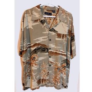 WORLD ISLAND Hawaiian Aloha Shirt Mens Large Short Sleeve Cotton Button Up‎
